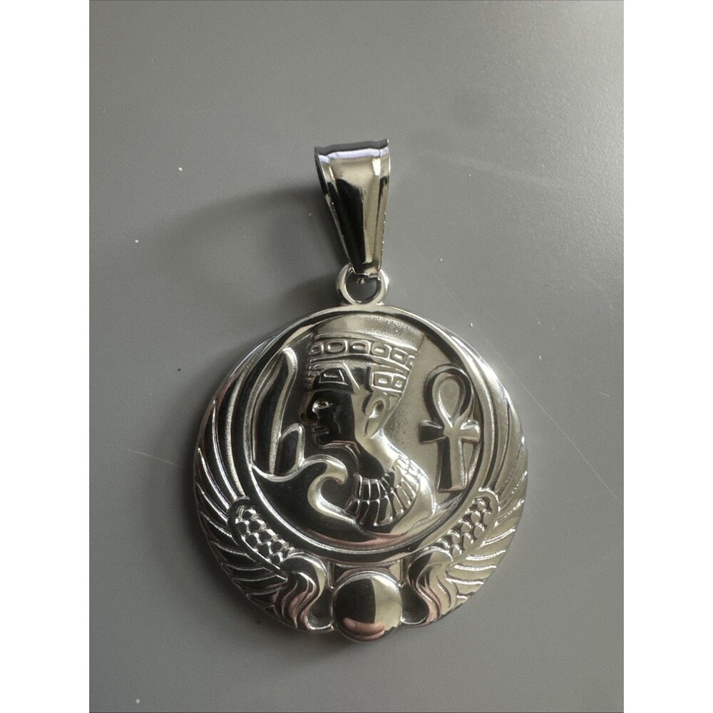 Nefertiti Egyptian Queen Ankh Royal Wife Pharaoh Stainless Steel Pendant 24” Cha